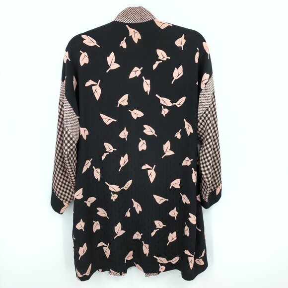 Vintage Patti Cappalli California Kimono Cover Up Jacket Leaves Plaid Black Pink - Picture 2 of 7